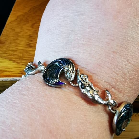Mermaid and Wave Enamel on Silver Tone Bracelet - Picture 6 of 16